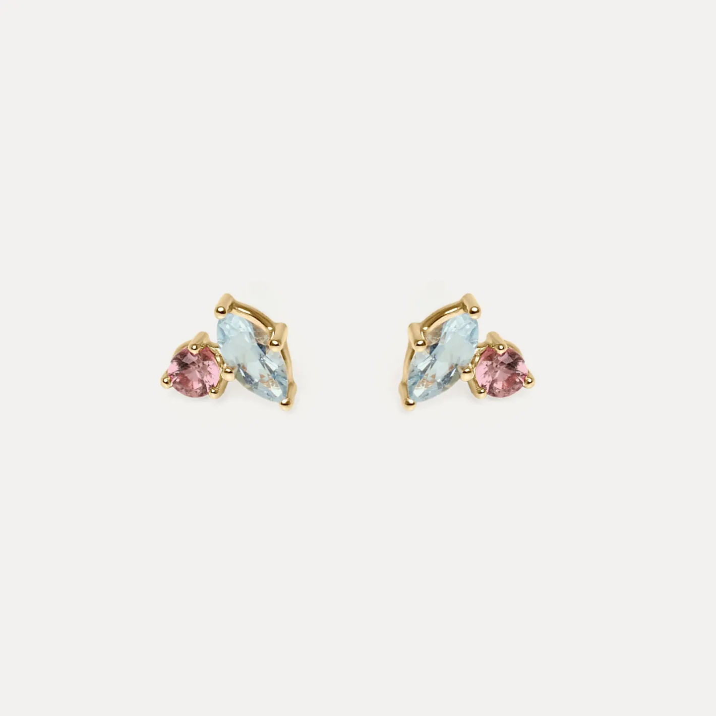 New STILNEST Aquamarin & Rosa Turmalin Joy Ohrstecker Ohrringe | 585 Gold