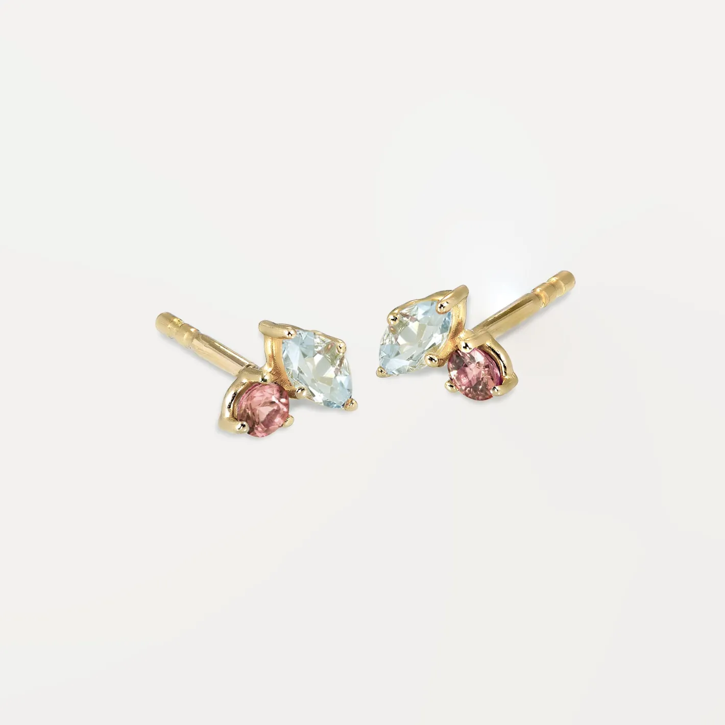 New STILNEST Aquamarin & Rosa Turmalin Joy Ohrstecker Ohrringe | 585 Gold