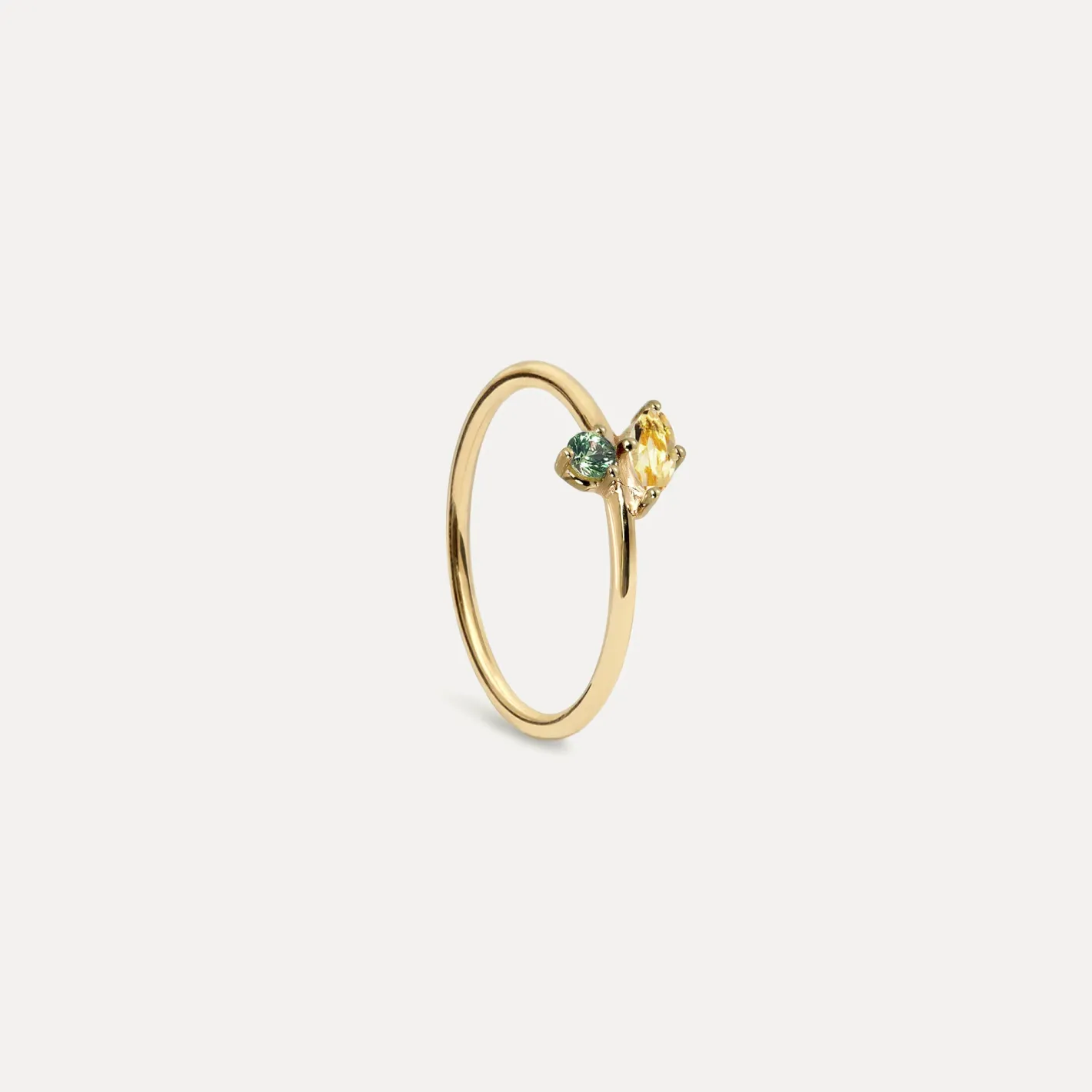 Flash Sale STILNEST Citrin & Grüner Saphir Joy Solitär Ring | 585 Gold