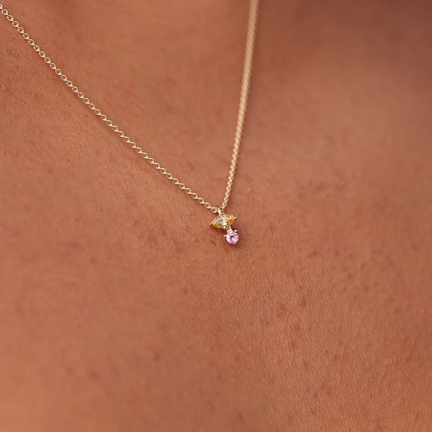 Outlet STILNEST Citrin & Rosa Turmalin Joy Anhänger | 585 Gold