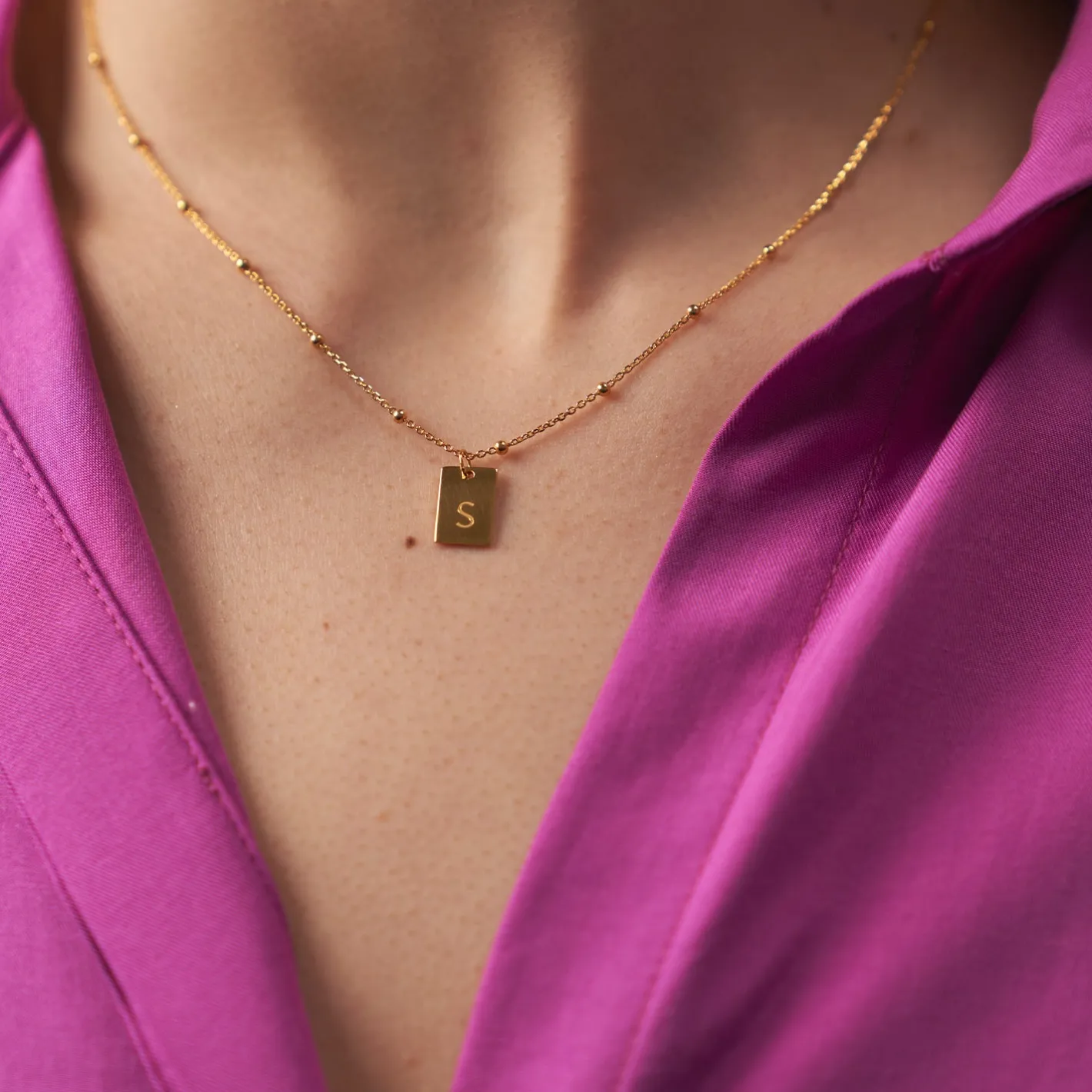 Hot STILNEST Edge Tag Kette | 585 Gold