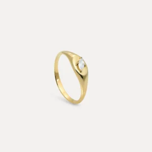 New STILNEST Mondstein Navette Platform Siegelring | 585 Gold