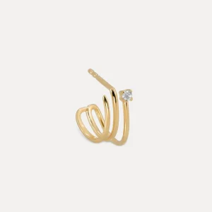 Store STILNEST Weißer Saphir Trine Huggies Ohrringe - Single | 585 Gold